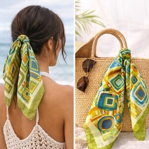 Cast Belle Polyester Scarf Abstract Geometric Print Yellow Green 26"x26"